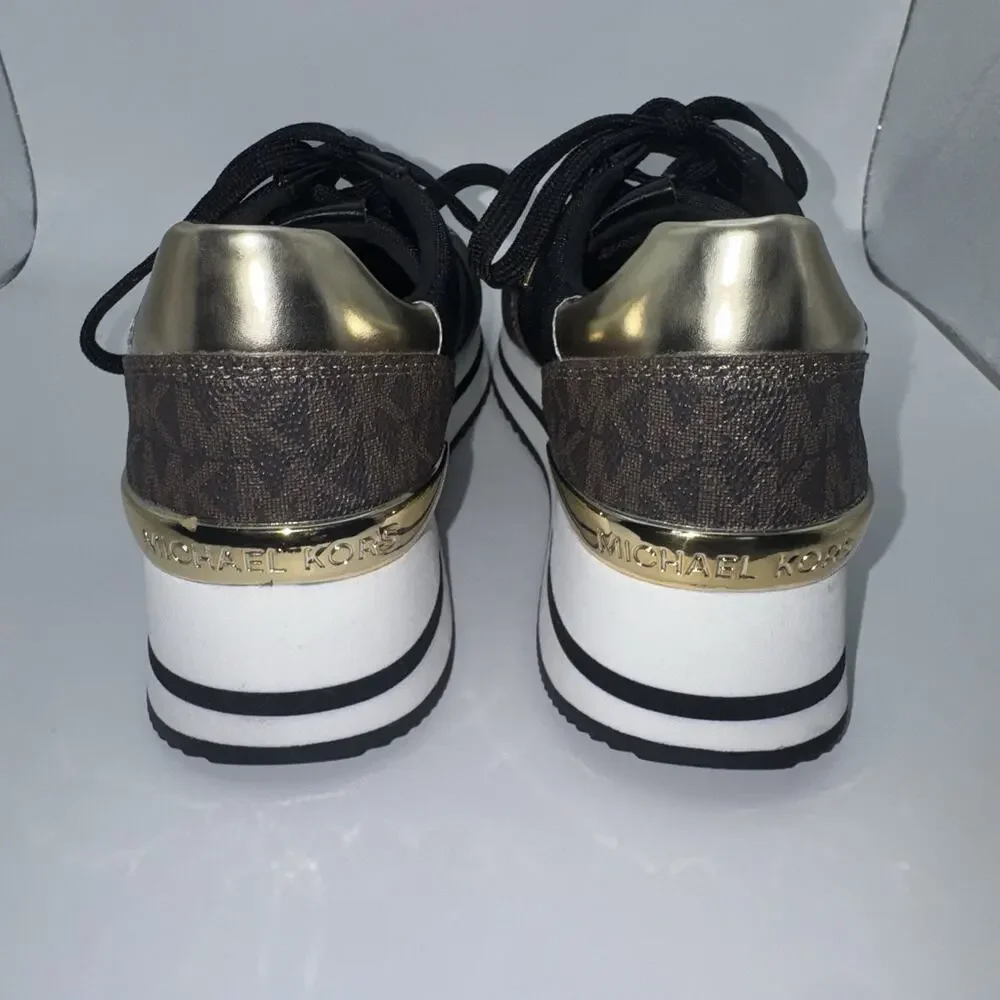 Michael Kors Monique Trainer Sneakers Brown Logo Black Women’s 5.5M